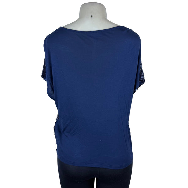 Jennifer Lopez Womens Navy Sequin Polyester Blouse  Stunning Party Top Size M