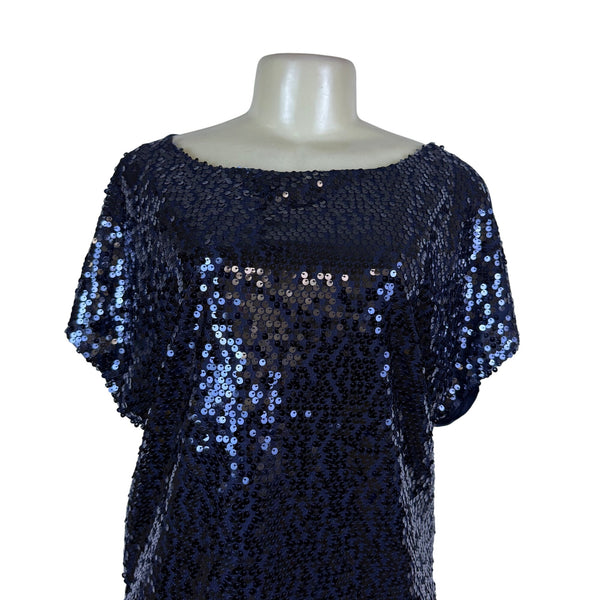 Jennifer Lopez Womens Navy Sequin Polyester Blouse  Stunning Party Top Size M