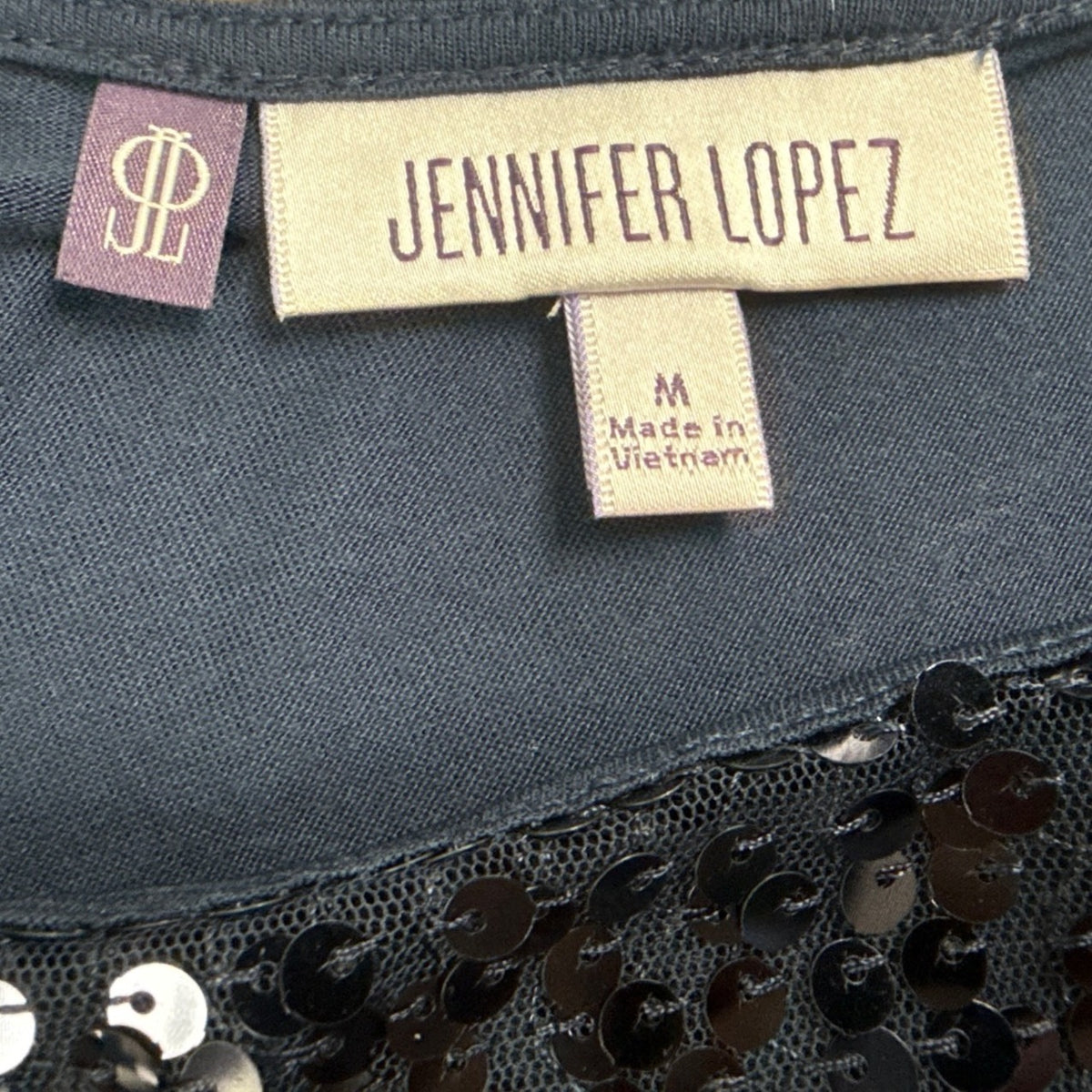 Jennifer Lopez Womens Navy Sequin Polyester Blouse  Stunning Party Top Size M