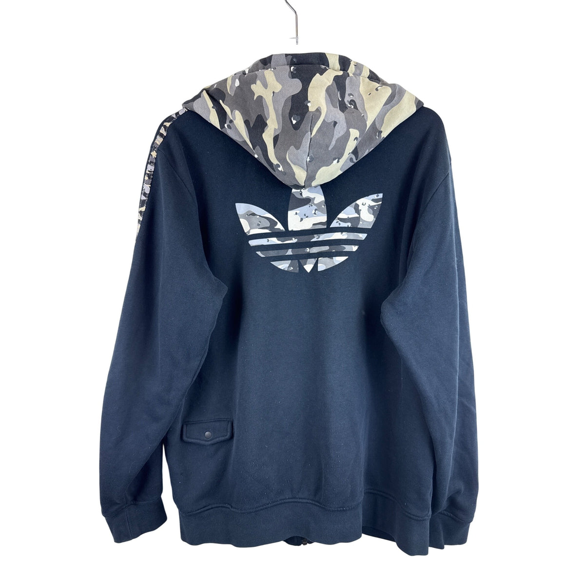Adidas Mens Black Camo Hooded Zip-Up Jacket Size L Logo Detail