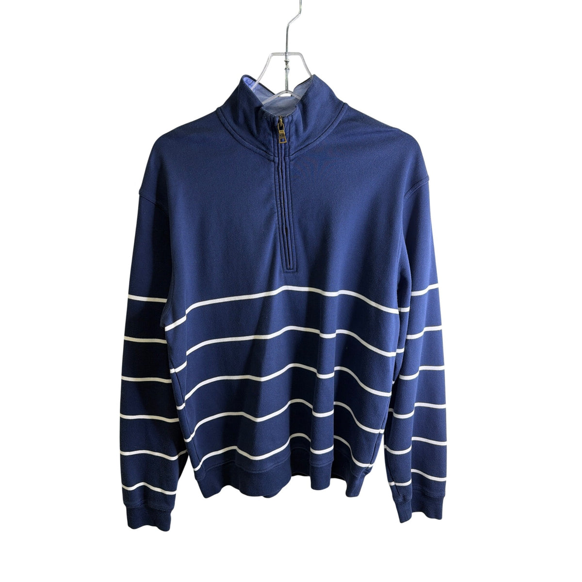 Brooks Brothers Mens Navy & White Striped Cotton 1/4 Zip Pullover Size M