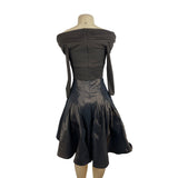 Tadashi Off-The-Shoulder Ruched Long Sleeve Dress With Shiny Full Skirt Sz 2
