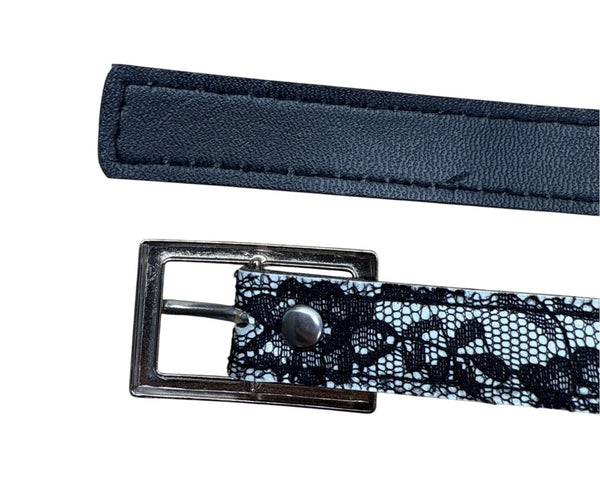 Black & White Lace Belt With Silver Buckle Size 5