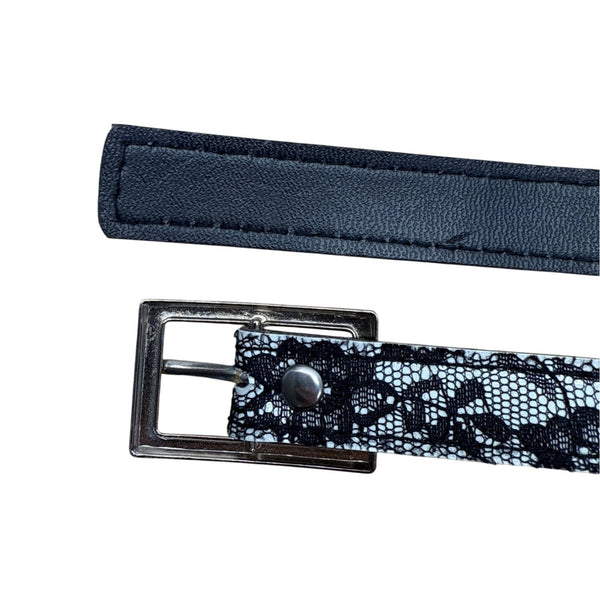 Black & White Lace Belt With Silver Buckle Size 5