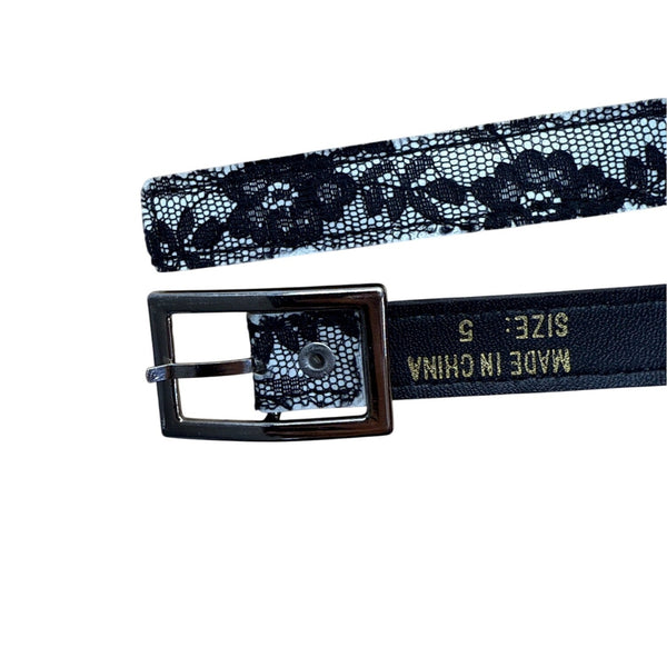 Black & White Lace Belt With Silver Buckle Size 5
