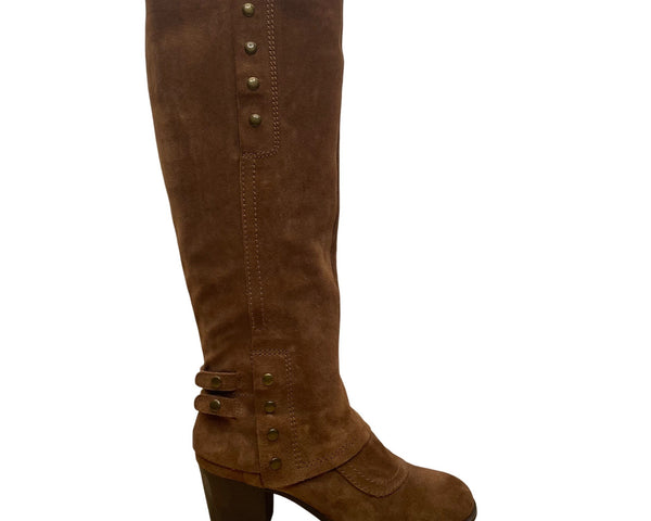 Nine West Women’s Brown Suede Knee-High Side Studs & Block Heel Boots Size 8M