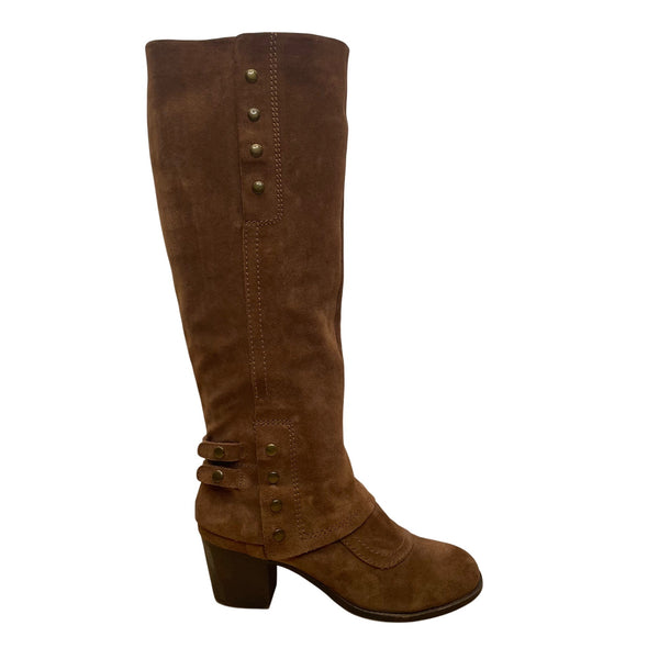 Nine West Women’s Brown Suede Knee-High Side Studs & Block Heel Boots Size 8M