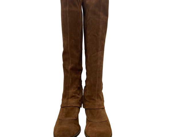 Nine West Women’s Brown Suede Knee-High Side Studs & Block Heel Boots Size 8M