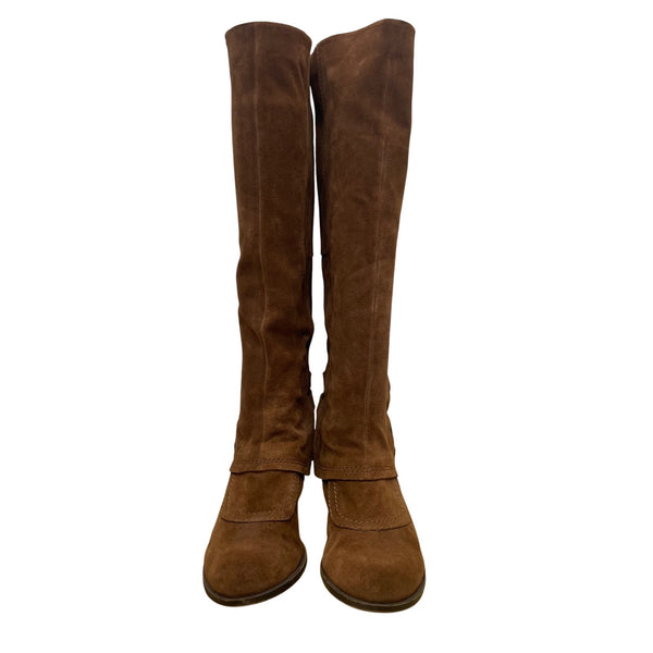 Nine West Women’s Brown Suede Knee-High Side Studs & Block Heel Boots Size 8M