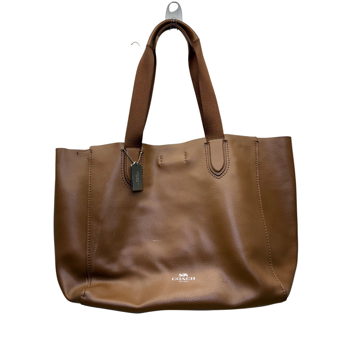 Coach Womens Brown Leather Tote Bag Pebbled Grain Texture Double Handles Casual