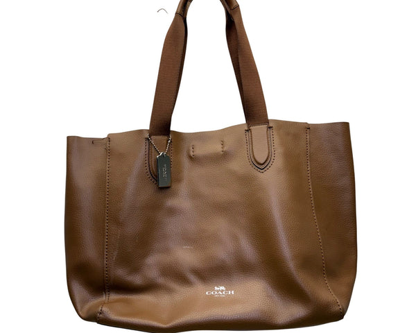 Coach Womens Brown Leather Tote Bag Pebbled Grain Texture Double Handles Casual