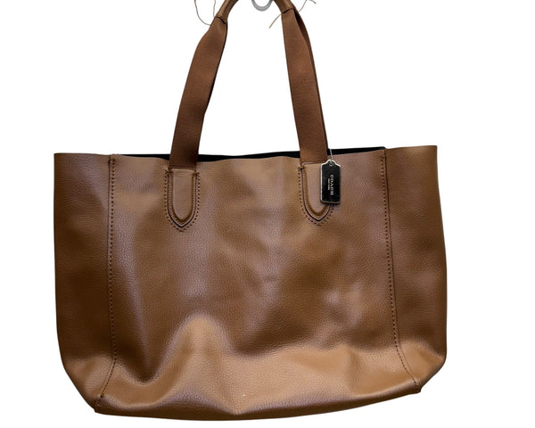 Coach Womens Brown Leather Tote Bag Pebbled Grain Texture Double Handles Casual