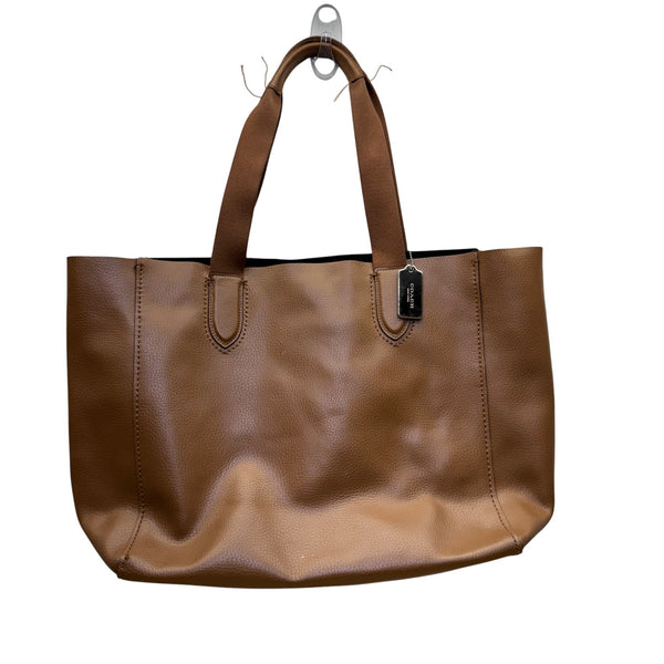 Coach Womens Brown Leather Tote Bag Pebbled Grain Texture Double Handles Casual
