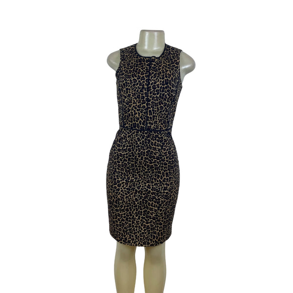J.Crew Womens Brown Leopard Print Cotton Sheath Dress Sleeveless Knee Length Size 0
