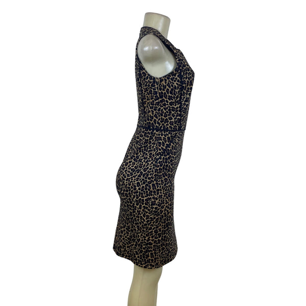 J.Crew Womens Brown Leopard Print Cotton Sheath Dress Sleeveless Knee Length Size 0