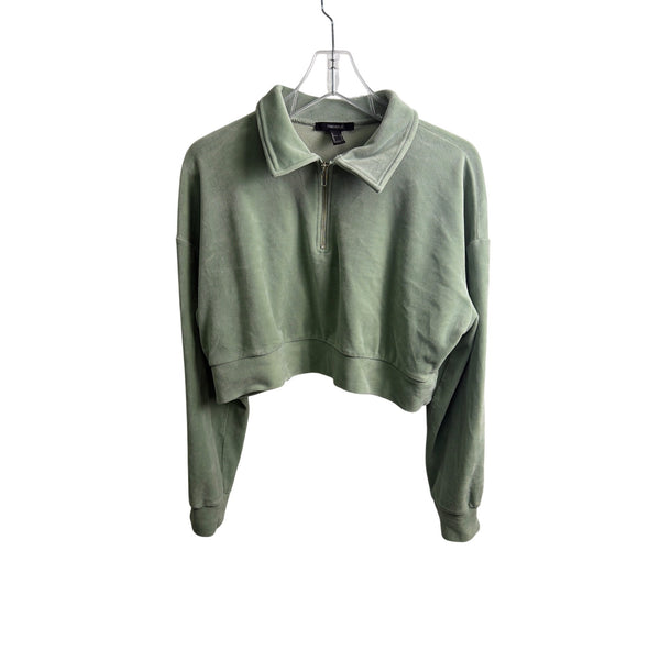 Forever 21 Womens Sage Green Fleece Cropped Quarter-Zip Pullover Sweatshirt L Large Forever 21 Womens Sage Green Fleece Cropped Quarter-Zip Pullover Sweatshirt L Large