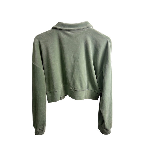 Forever 21 Womens Sage Green Fleece Cropped Quarter-Zip Pullover Sweatshirt L Large Forever 21 Womens Sage Green Fleece Cropped Quarter-Zip Pullover Sweatshirt L Large