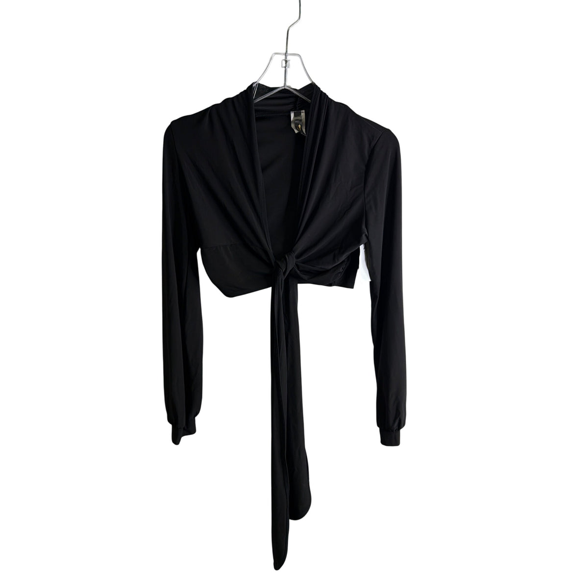 J Uptown Womens Black Long Sleeve Wrap Tie Front Crop Top Size L Stretchy