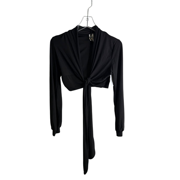 J Uptown Womens Black Long Sleeve Wrap Tie Front Crop Top Size L Stretchy