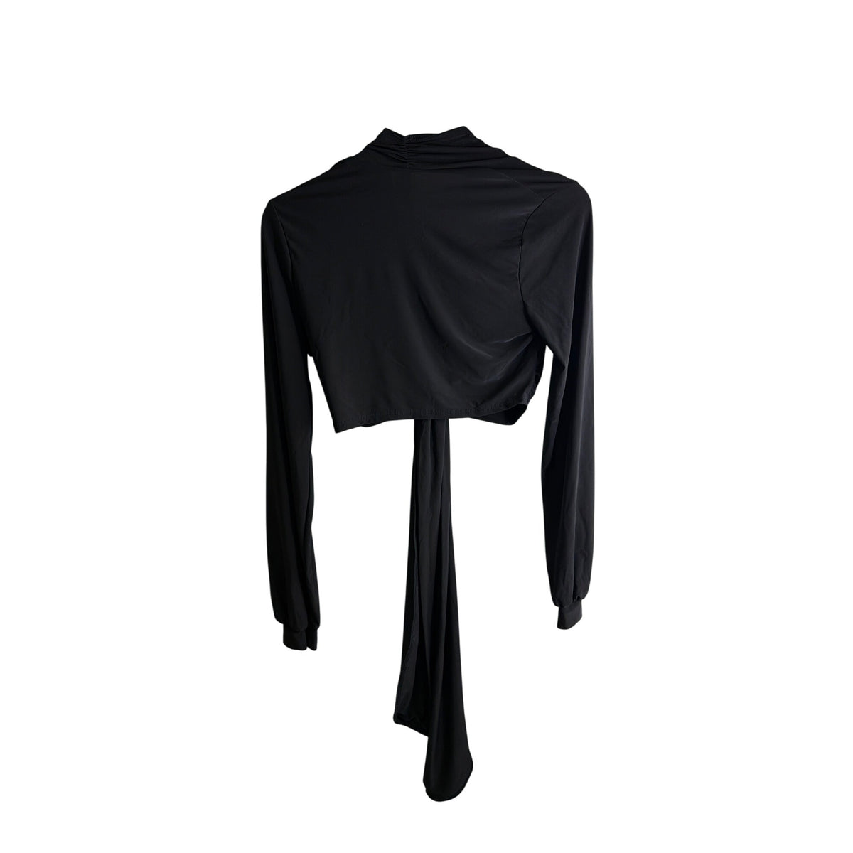J Uptown Womens Black Long Sleeve Wrap Tie Front Crop Top Size L Stretchy