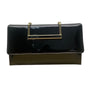 Vintage Black Faux Patent Leather Gold-Tone Metal Handle & Snap Closure Clutch