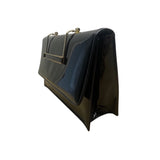 Vintage Black Faux Patent Leather Gold-Tone Metal Handle & Snap Closure Clutch
