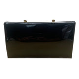 Vintage Black Faux Patent Leather Gold-Tone Metal Handle & Snap Closure Clutch