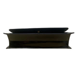 Vintage Black Faux Patent Leather Gold-Tone Metal Handle & Snap Closure Clutch
