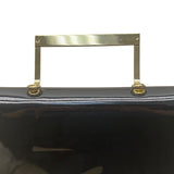 Vintage Black Faux Patent Leather Gold-Tone Metal Handle & Snap Closure Clutch