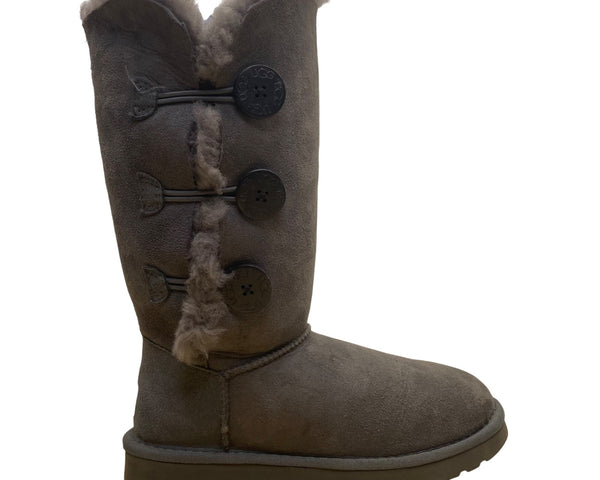 UGG Women’s Gray Suede Shearling-Lined Warm Button-Up Tall Boots Size 6