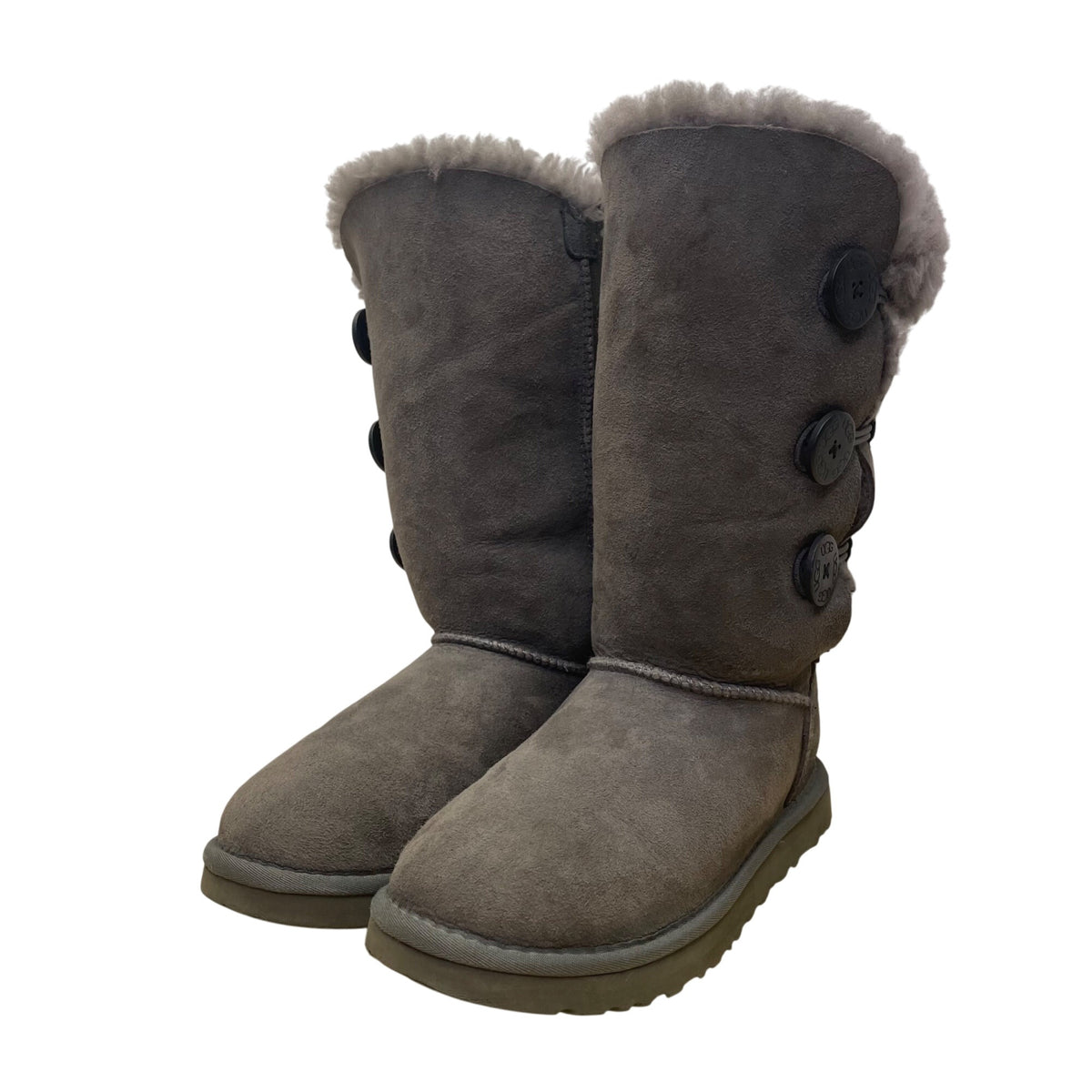 UGG Women’s Gray Suede Shearling-Lined Warm Button-Up Tall Boots Size 6
