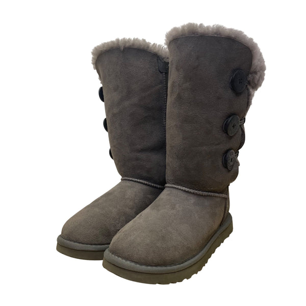 UGG Women’s Gray Suede Shearling-Lined Warm Button-Up Tall Boots Size 6