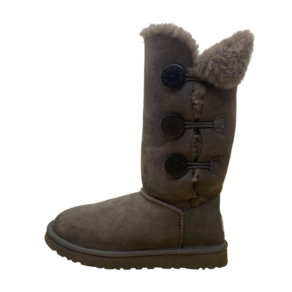 UGG Women’s Gray Suede Shearling-Lined Warm Button-Up Tall Boots Size 6