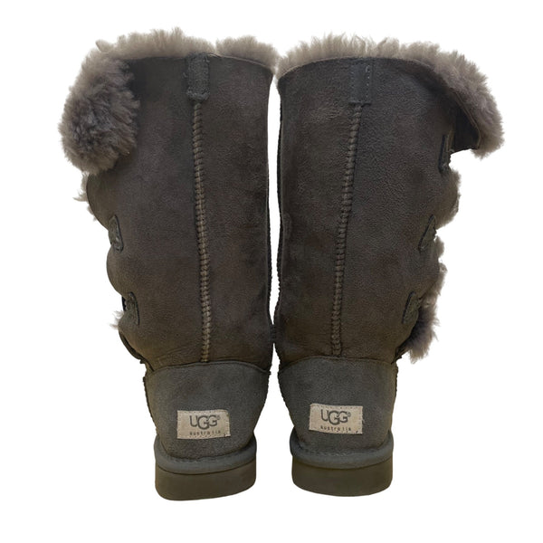 UGG Women’s Gray Suede Shearling-Lined Warm Button-Up Tall Boots Size 6