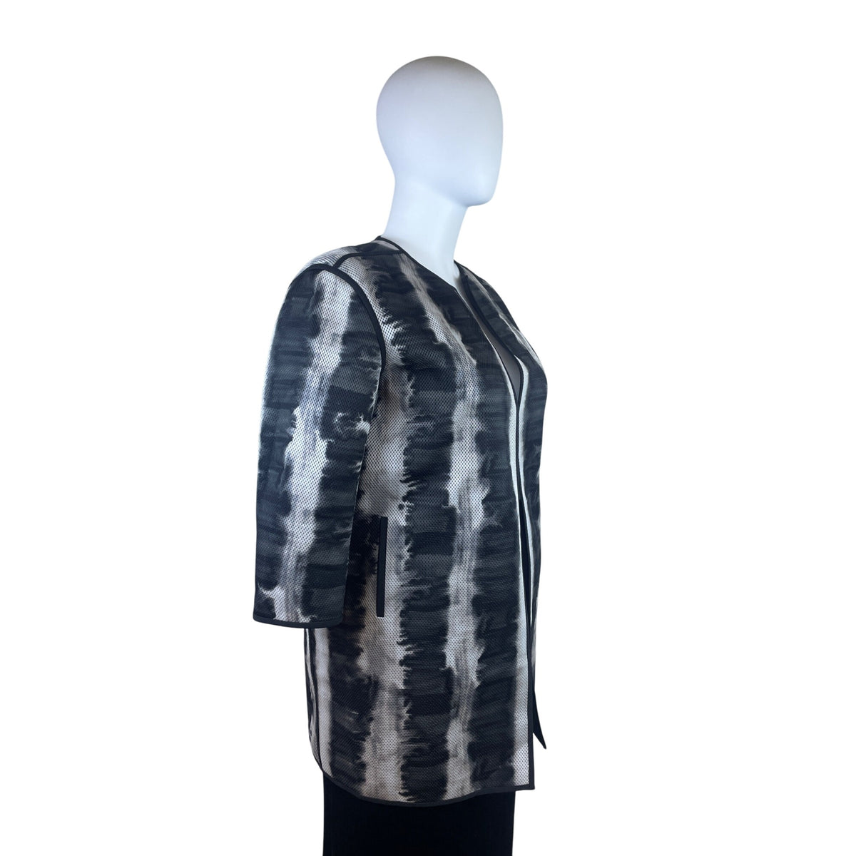 Lafayette 148 Tie-Dye Womens Open-Front Jacket Black/White Size L