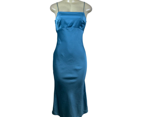 Abercrombie & Fitch Womens Blue Satin Midi Slip Dress Adjustable Straps SP