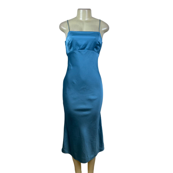 Abercrombie & Fitch Womens Blue Satin Midi Slip Dress Adjustable Straps SP
