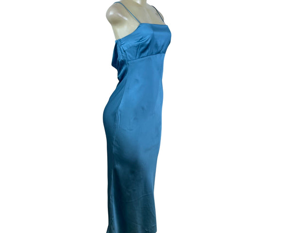 Abercrombie & Fitch Womens Blue Satin Midi Slip Dress Adjustable Straps SP