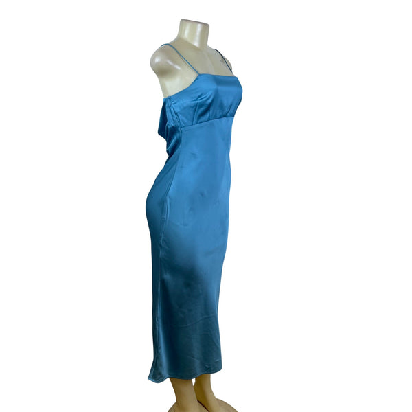 Abercrombie & Fitch Womens Blue Satin Midi Slip Dress Adjustable Straps SP