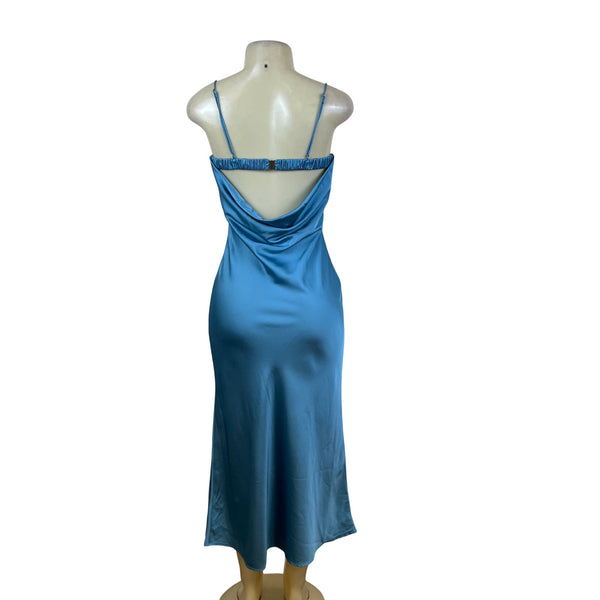 Abercrombie & Fitch Womens Blue Satin Midi Slip Dress Adjustable Straps SP