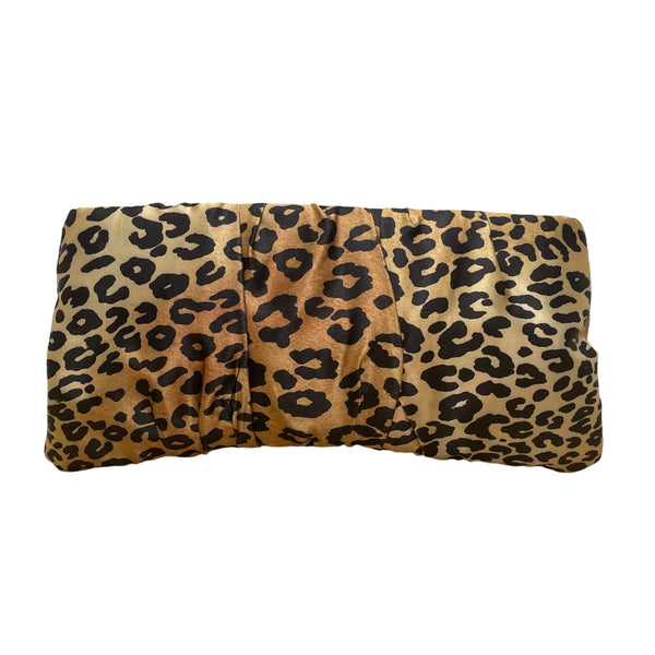 Steve Madden Women’s Leopard Print Ruched Satin Interior Pocket Clutch Bag