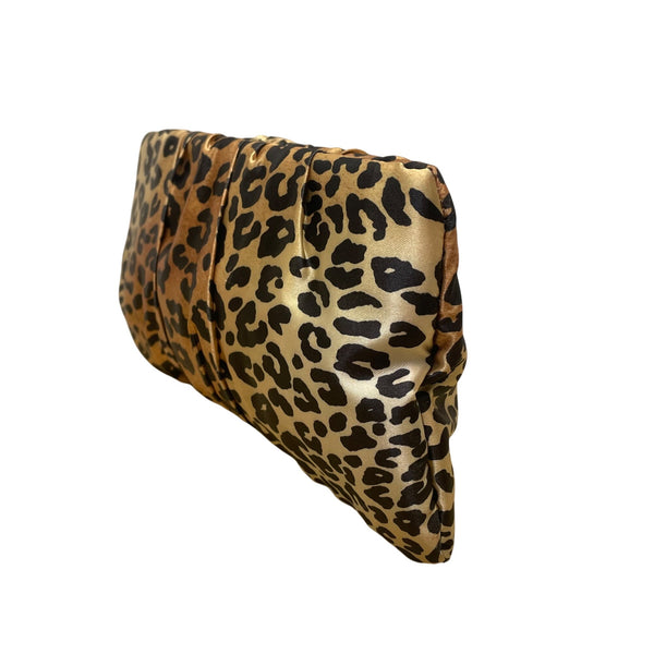 Steve Madden Women’s Leopard Print Ruched Satin Interior Pocket Clutch Bag