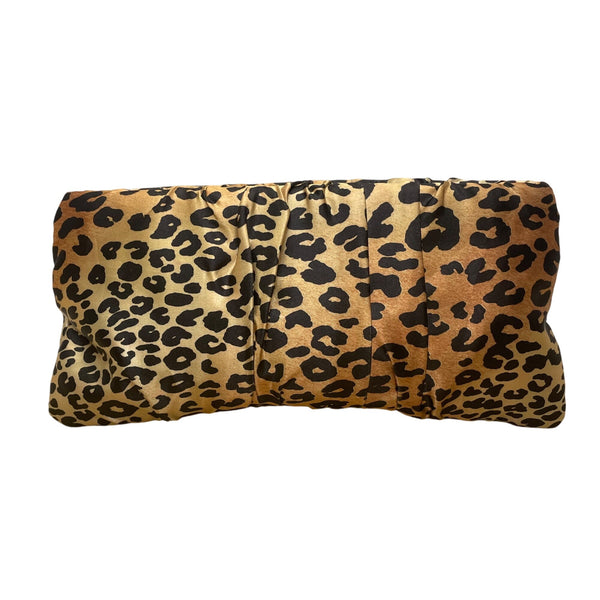 Steve Madden Women’s Leopard Print Ruched Satin Interior Pocket Clutch Bag
