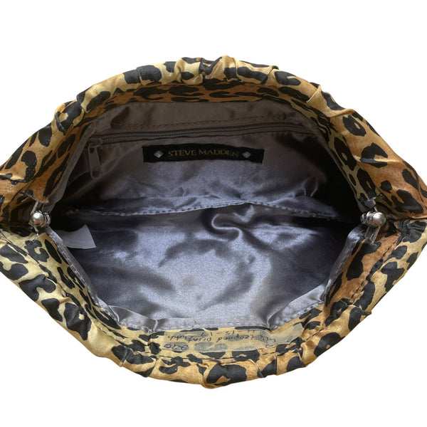 Steve Madden Women’s Leopard Print Ruched Satin Interior Pocket Clutch Bag