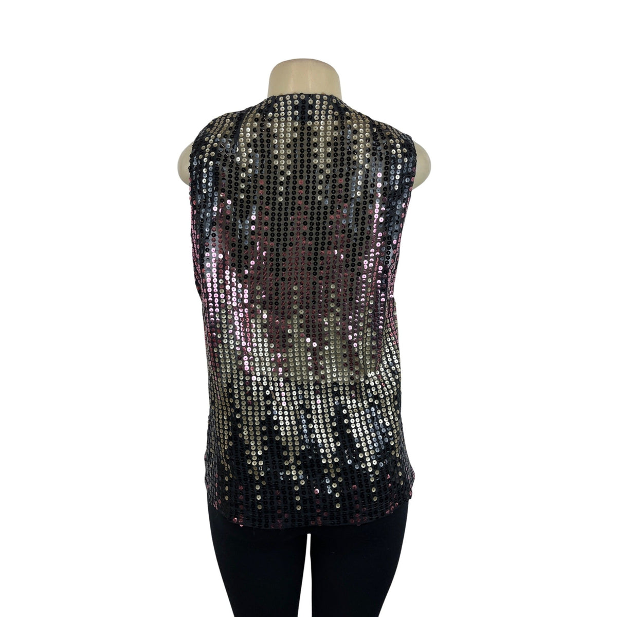 Vintage Sequin Sleeveless Vest Black & Gold With Pink Accents Womens One Size