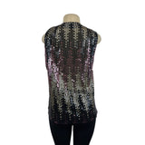 Vintage Sequin Sleeveless Vest Black & Gold With Pink Accents Womens One Size