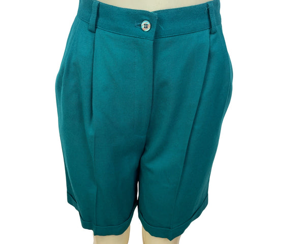 Talbots Petites Womens Teal Pleated Shorts High Waist Button Sz 6 - New