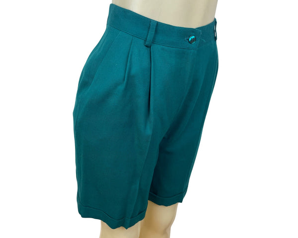 Talbots Petites Womens Teal Pleated Shorts High Waist Button Sz 6 - New