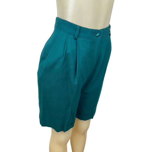 Talbots Petites Womens Teal Pleated Shorts High Waist Button Sz 6 - New