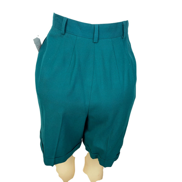 Talbots Petites Womens Teal Pleated Shorts High Waist Button Sz 6 - New